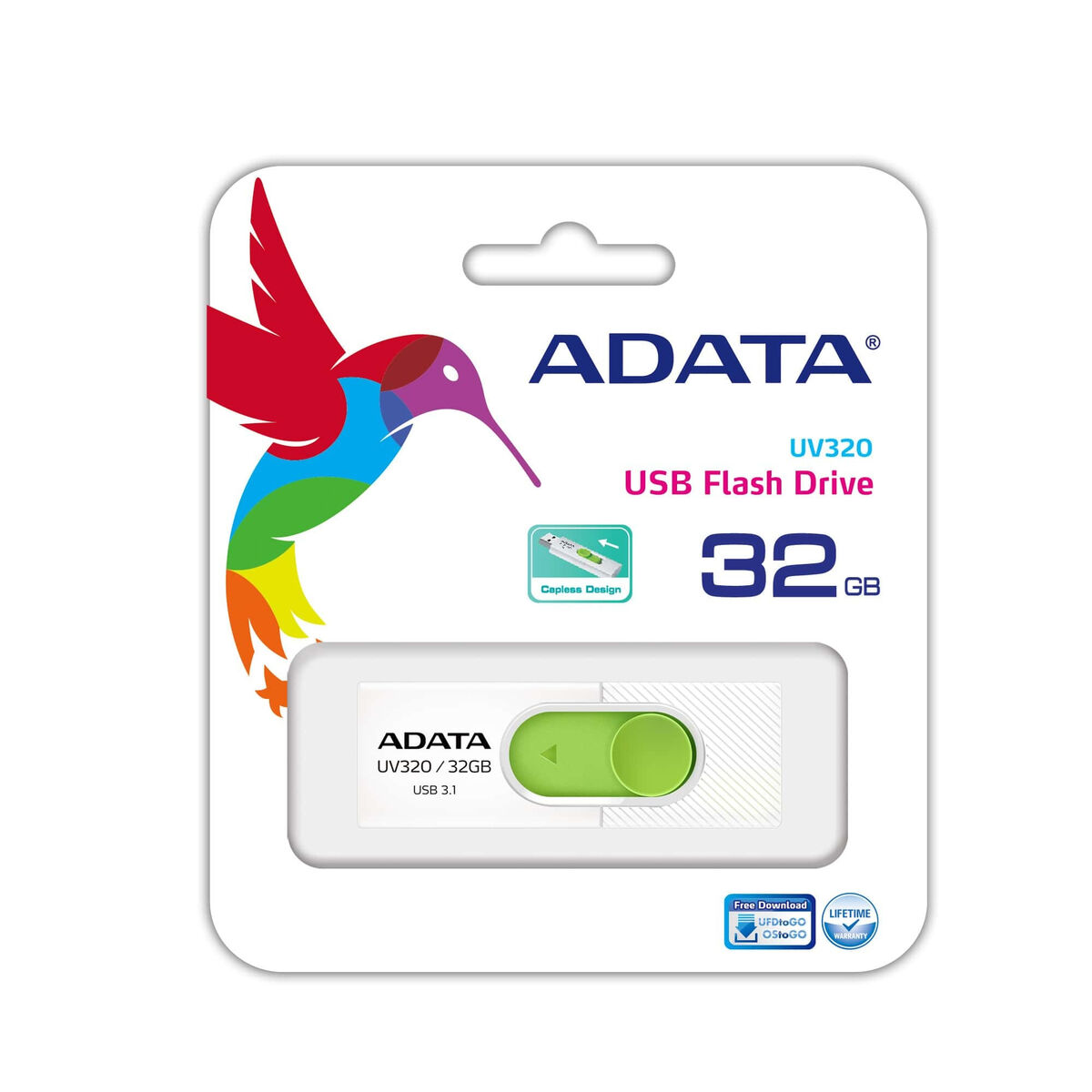 USB flash disk Adata UV320 32 GB Bílá/zelená